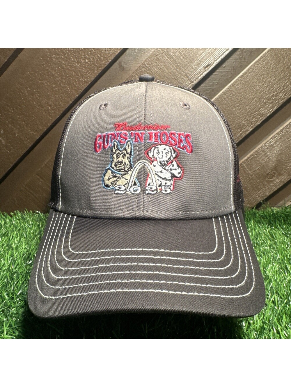 St Louis Guns N Hoses 2025 BackStoppers Budweiser Trucker Snapback Hat OTTO
